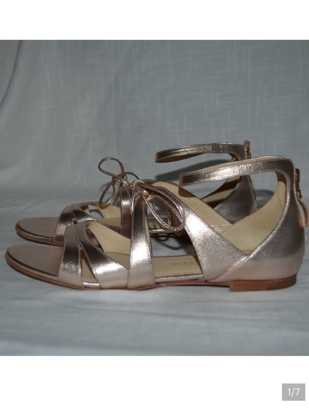 $428 Sz 38 7.5 Chloe Gosselin Rose Gold Leather Cardinalis Ankle Strap S…